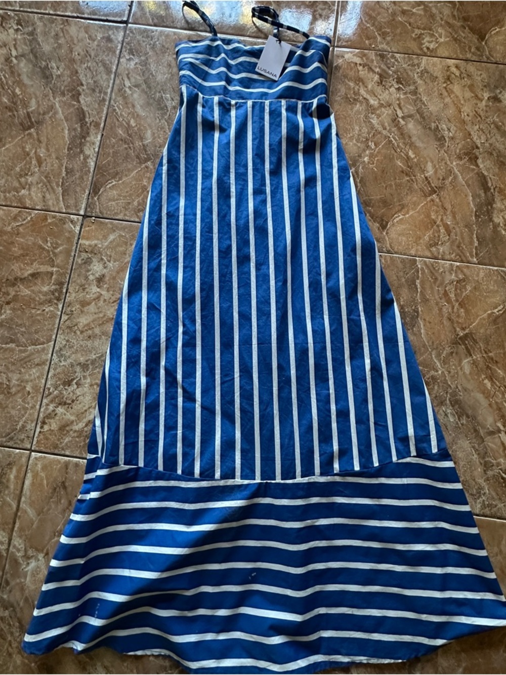 LUSANA Tashi Poplin Dress in Vacay Stripe